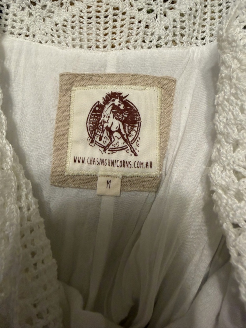 Chasing Unicorns White Cotton Embroidered Square-Neck Midi Dress Sz M EUC - Picture 8 of 11